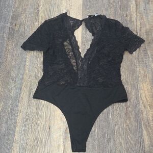 Lush Black Lace Plunge Bodysuit